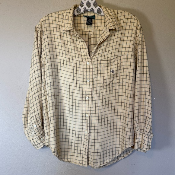 Ralph Lauren Vintage Butter Yellow Plaid Button Down Shirt Size US 12 - Picture 2 of 6